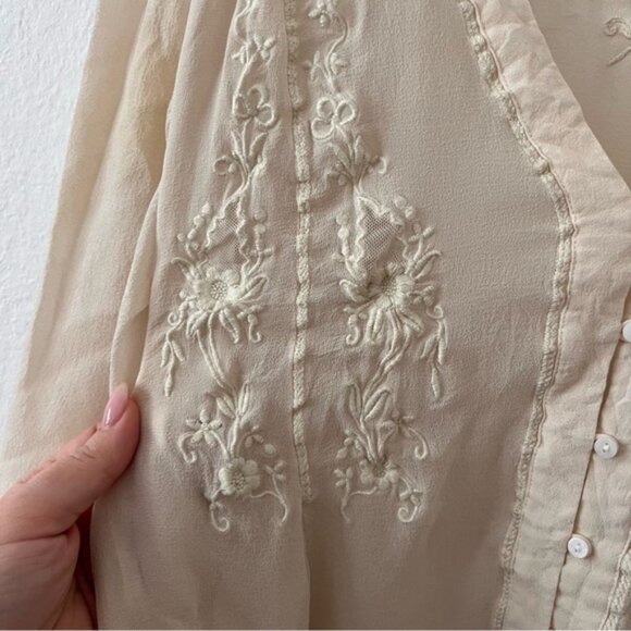 Joie 100% Silk Cream Embroidered Top Sz S - Picture 4 of 5